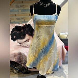Zara Yellow and Blue Watercolor Slip Mini Dress
